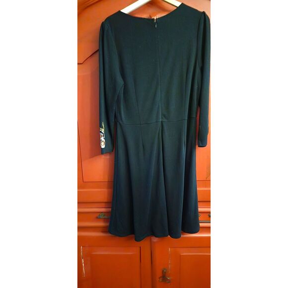 The Loft Size 12 Gorgeous Embroidered Floral Long Sleeved Dress Black Rayon EUC - Picture 2 of 3